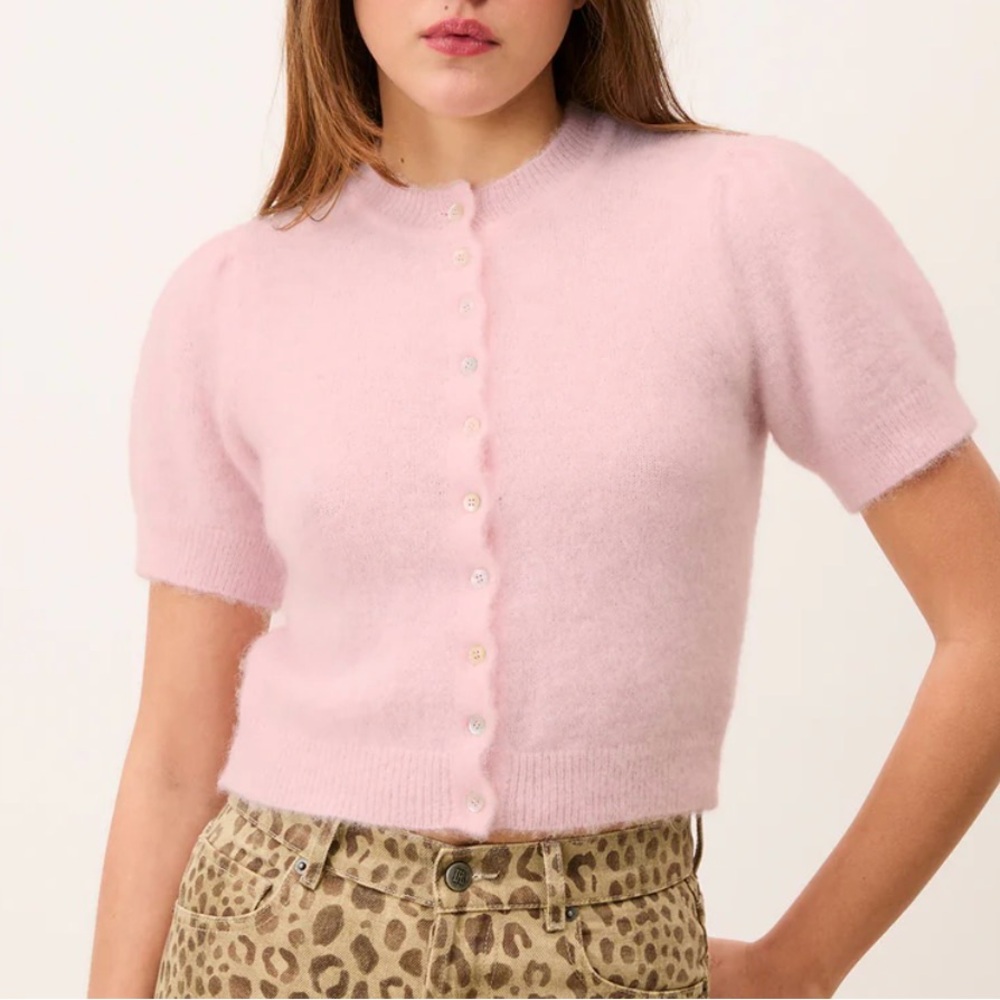 Rouje Paris Abelina Soft Pink Short-Sleeve Button-Up Cardigan